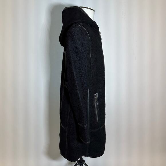 NWT DKNY Black Seam-Accent Boucle Wool-Blend Overcoat Coat Womens Size Medium M - Picture 3 of 13